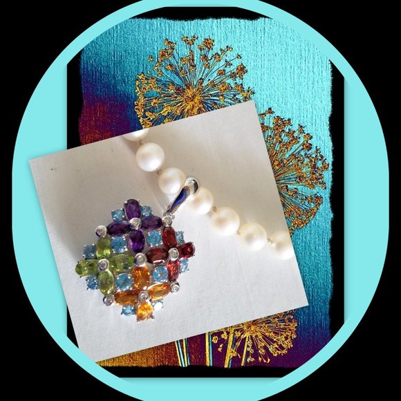 5.50 ctw Multi Gem Diamond Pendant Enhancer 14K White Gold Amethyst Blue Topaz - Picture 2 of 6